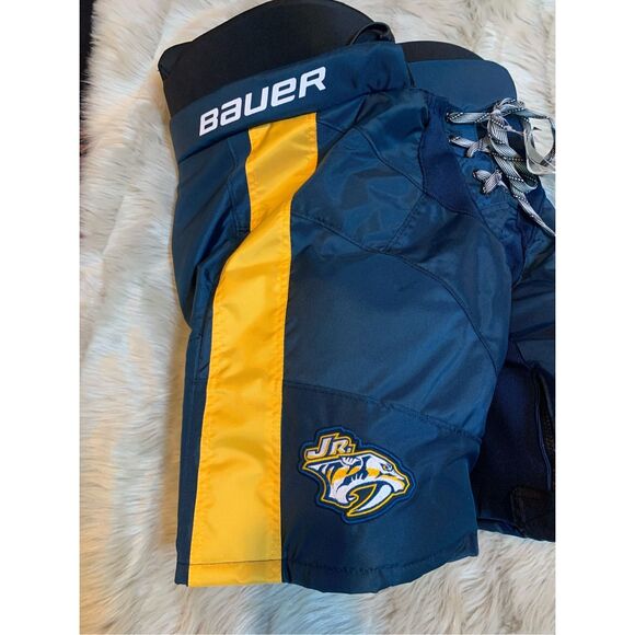 NWT Bauer Hockey Pants Jr. Preds Navy / Yellow Thermo Max Junior Large - Picture 2 of 10